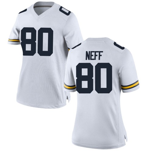 Hunter Neff Michigan Wolverines Women's NCAA #80 White Game Brand Jordan College Stitched Football Jersey OTF7054HT